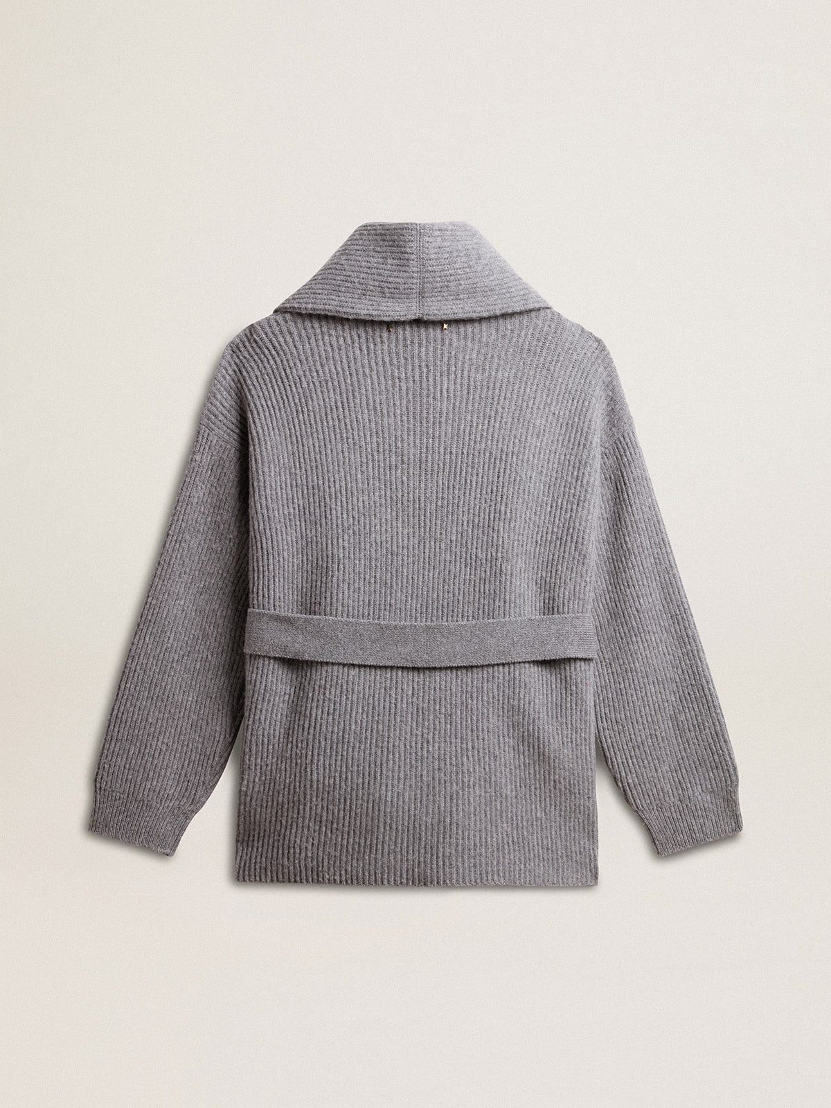 Women's cardigan in gray melange wool with embroidery on the front - Golden Goose Women
