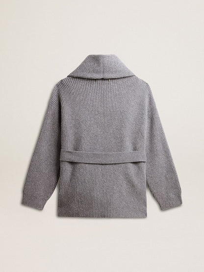 Women's cardigan in gray melange wool with embroidery on the front - Golden Goose Women