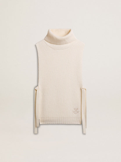 Unisex white high-neck sleeveless sweater in ribbed wool - Golden Goose Women|Men