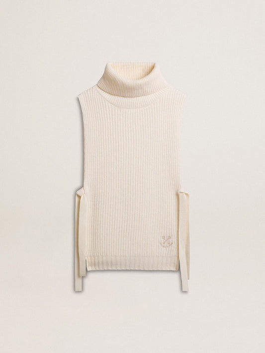 Unisex white high-neck sleeveless sweater in ribbed wool - Golden Goose Women|Men
