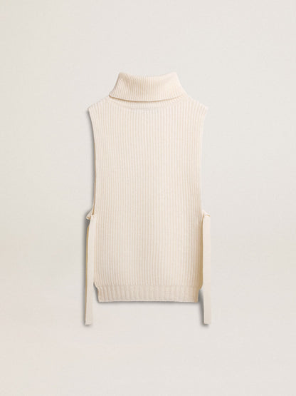 Unisex white high-neck sleeveless sweater in ribbed wool - Golden Goose Women|Men