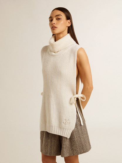 Unisex white high-neck sleeveless sweater in ribbed wool - Golden Goose Women|Men