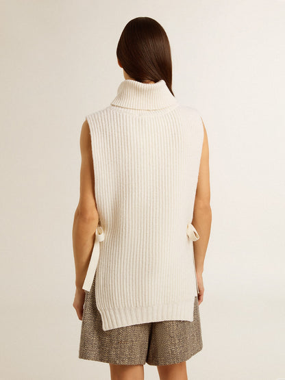Unisex white high-neck sleeveless sweater in ribbed wool - Golden Goose Women|Men