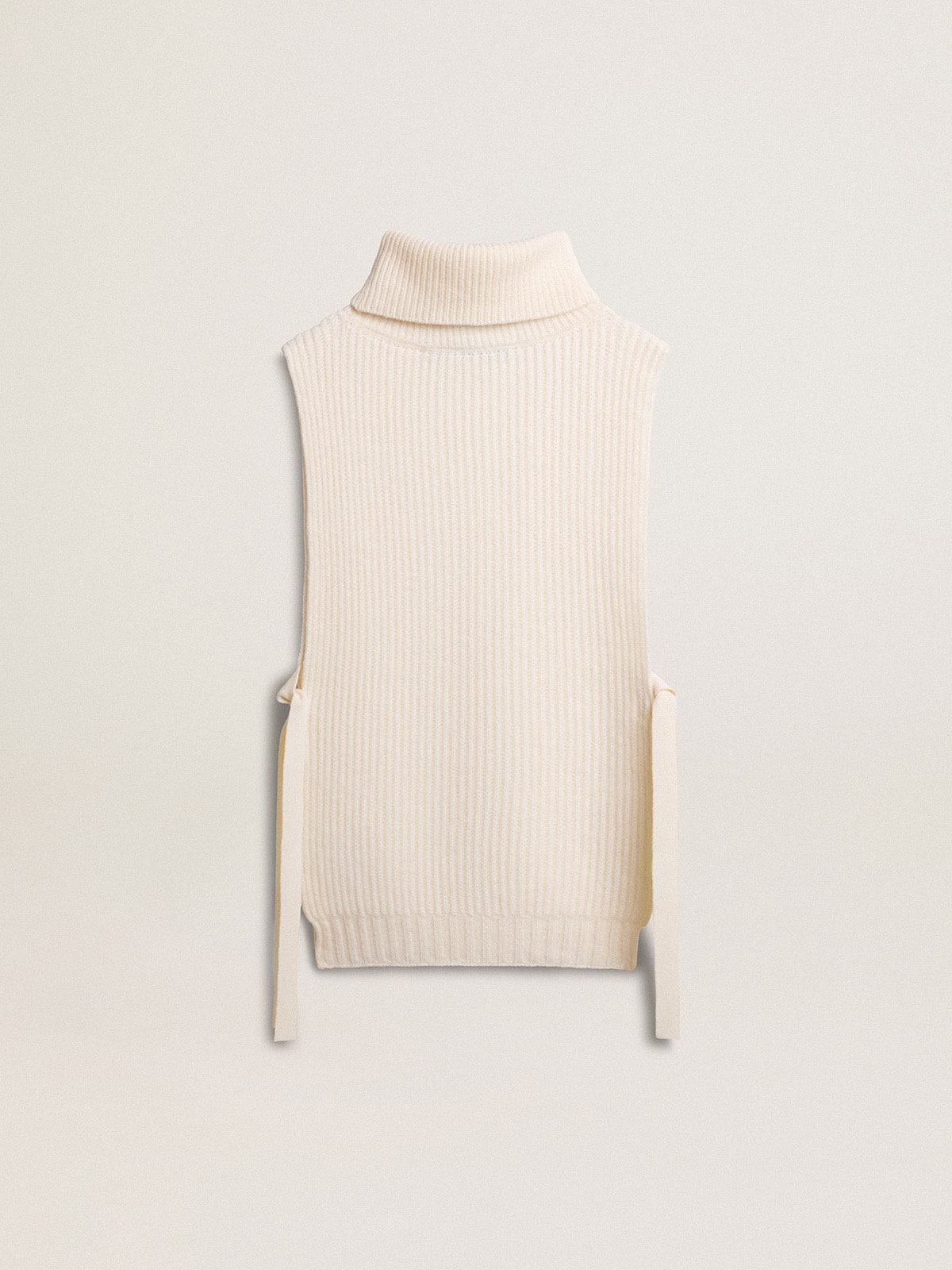 Unisex white high-neck sleeveless sweater in ribbed wool - Golden Goose Women|Men