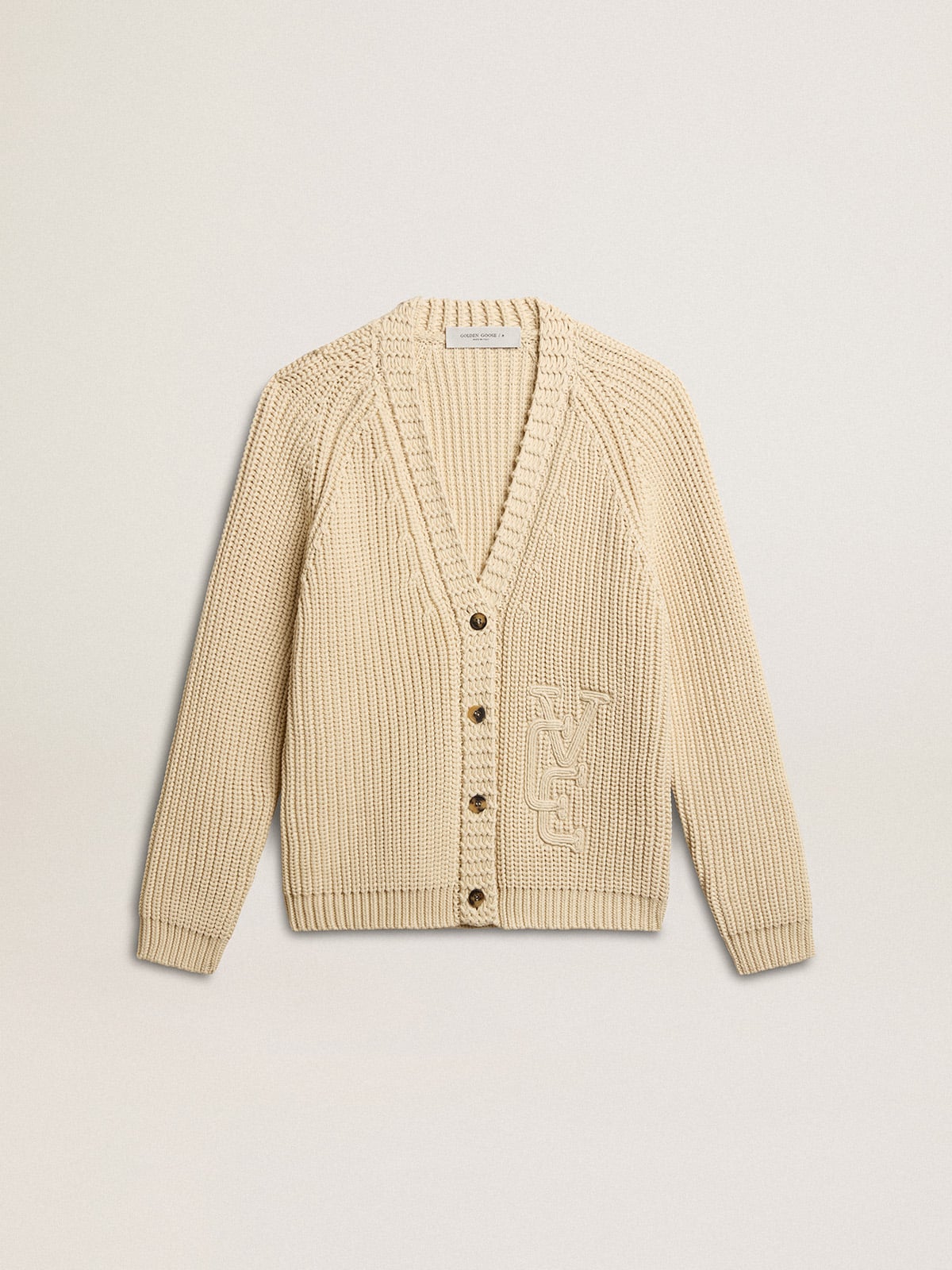 Women's cotton cardigan with embroidery on the front - Golden Goose Women