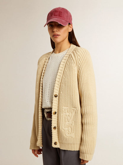 Women's cotton cardigan with embroidery on the front - Golden Goose Women