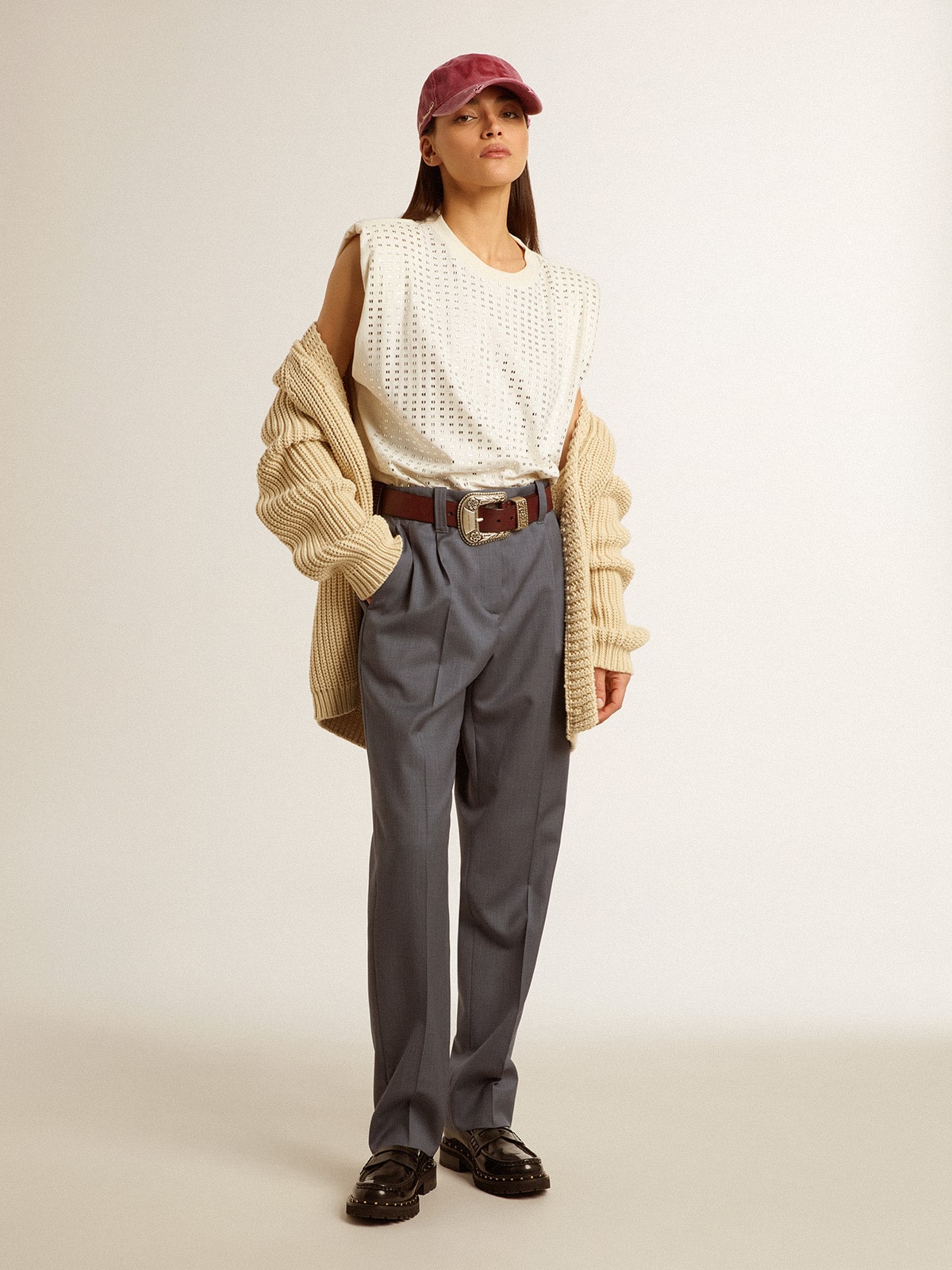 Women's cotton cardigan with embroidery on the front - Golden Goose Women