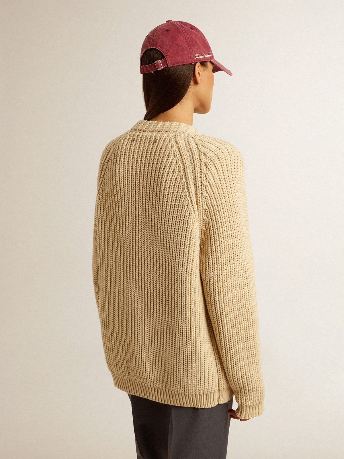 Women's cotton cardigan with embroidery on the front - Golden Goose Women