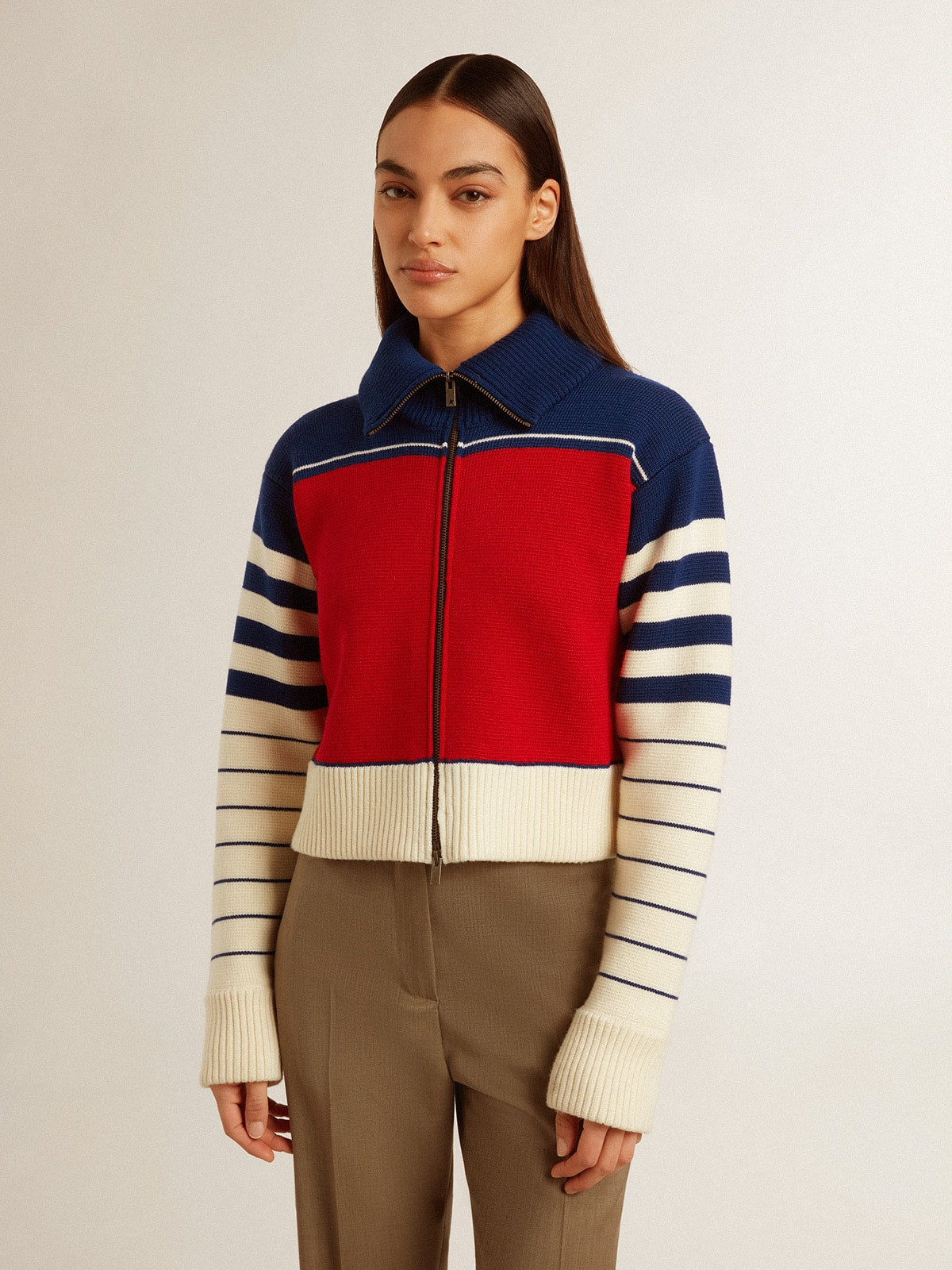 Women’s multicolor striped wool cropped sweatshirt - Golden Goose Women