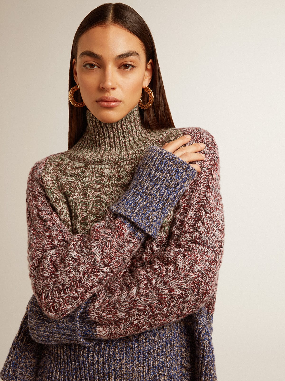 Women's multicolored high neck sweater with mouliné yarn - Golden Goose Women
