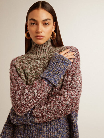 Women's multicolored high neck sweater with mouliné yarn - Golden Goose Women