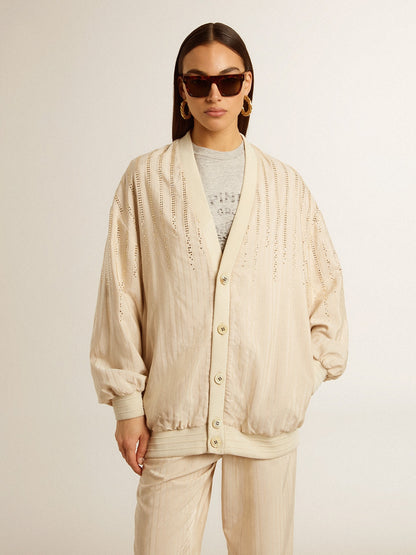 Women's silk and viscose cardigan with pinstripe motif - Golden Goose Women