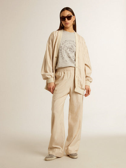 Women's silk and viscose cardigan with pinstripe motif - Golden Goose Women