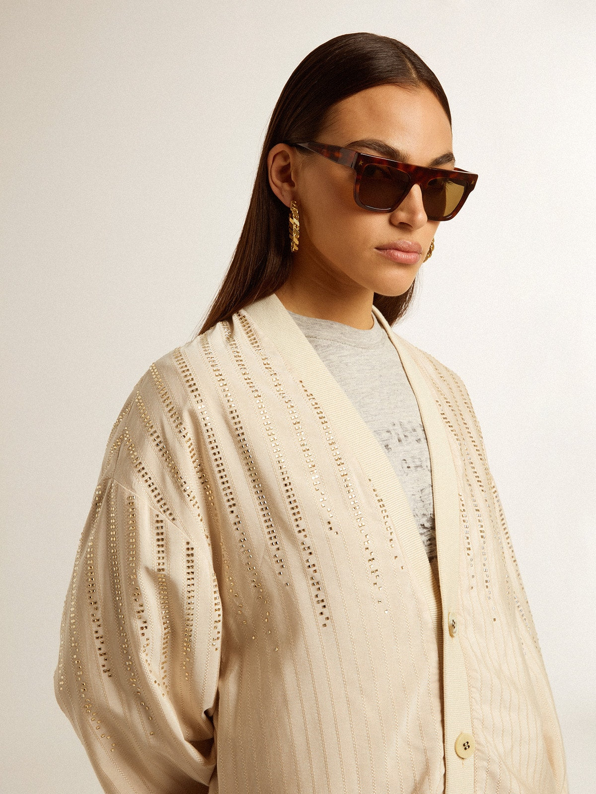 Women's silk and viscose cardigan with pinstripe motif - Golden Goose Women