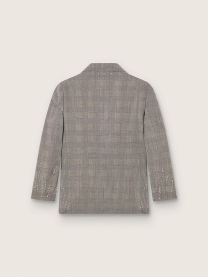 Women's jacket in gray Prince of Wales check with crystal embroidery - Golden Goose Women