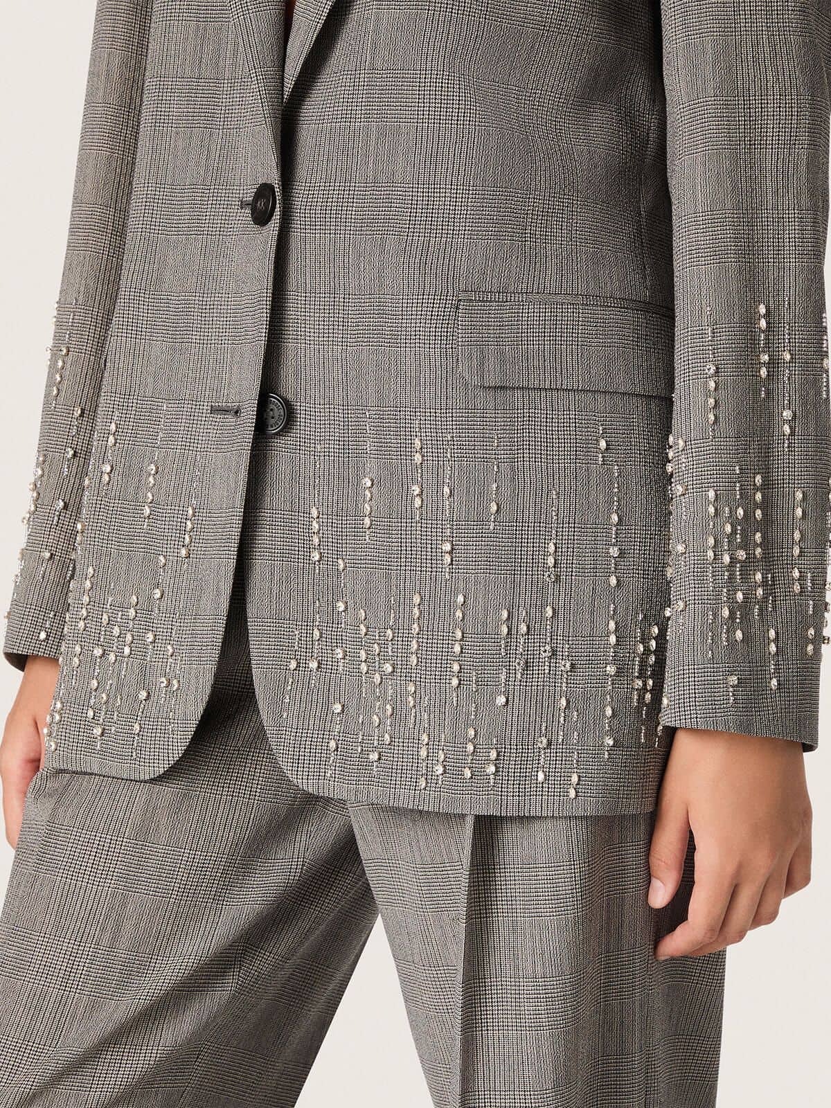 Women's jacket in gray Prince of Wales check with crystal embroidery - Golden Goose Women