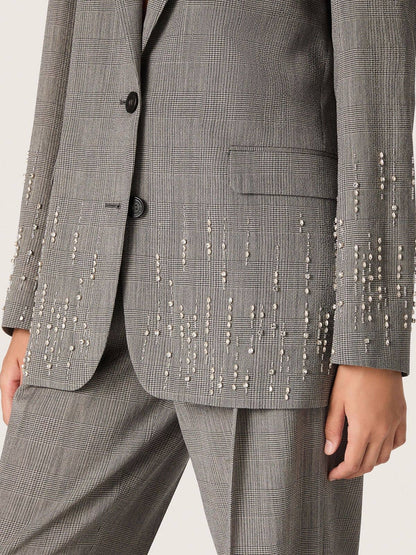 Women's jacket in gray Prince of Wales check with crystal embroidery - Golden Goose Women