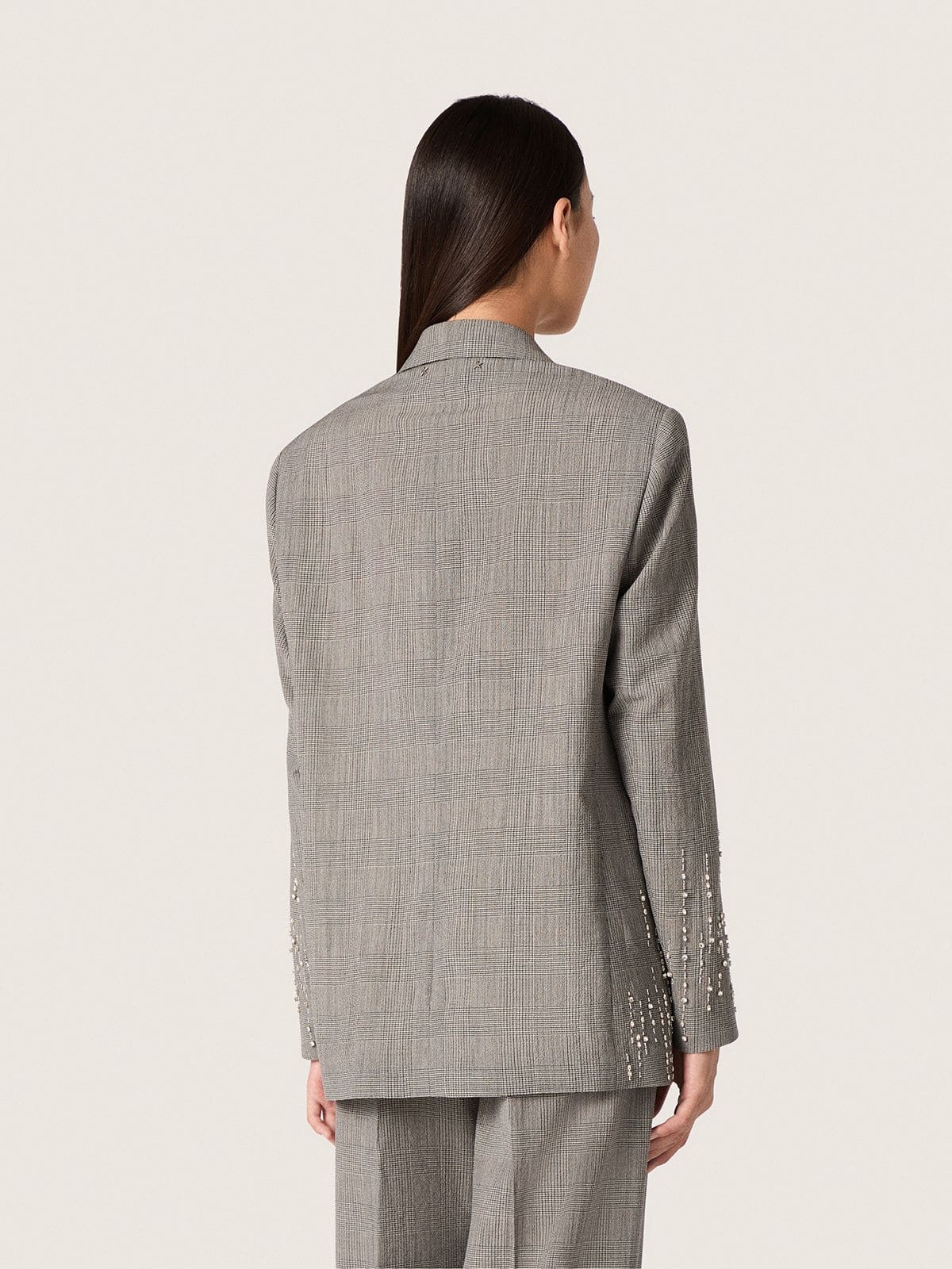Women's jacket in gray Prince of Wales check with crystal embroidery - Golden Goose Women