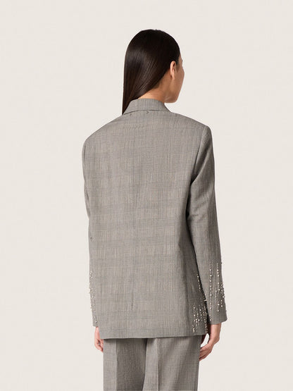 Women's jacket in gray Prince of Wales check with crystal embroidery - Golden Goose Women