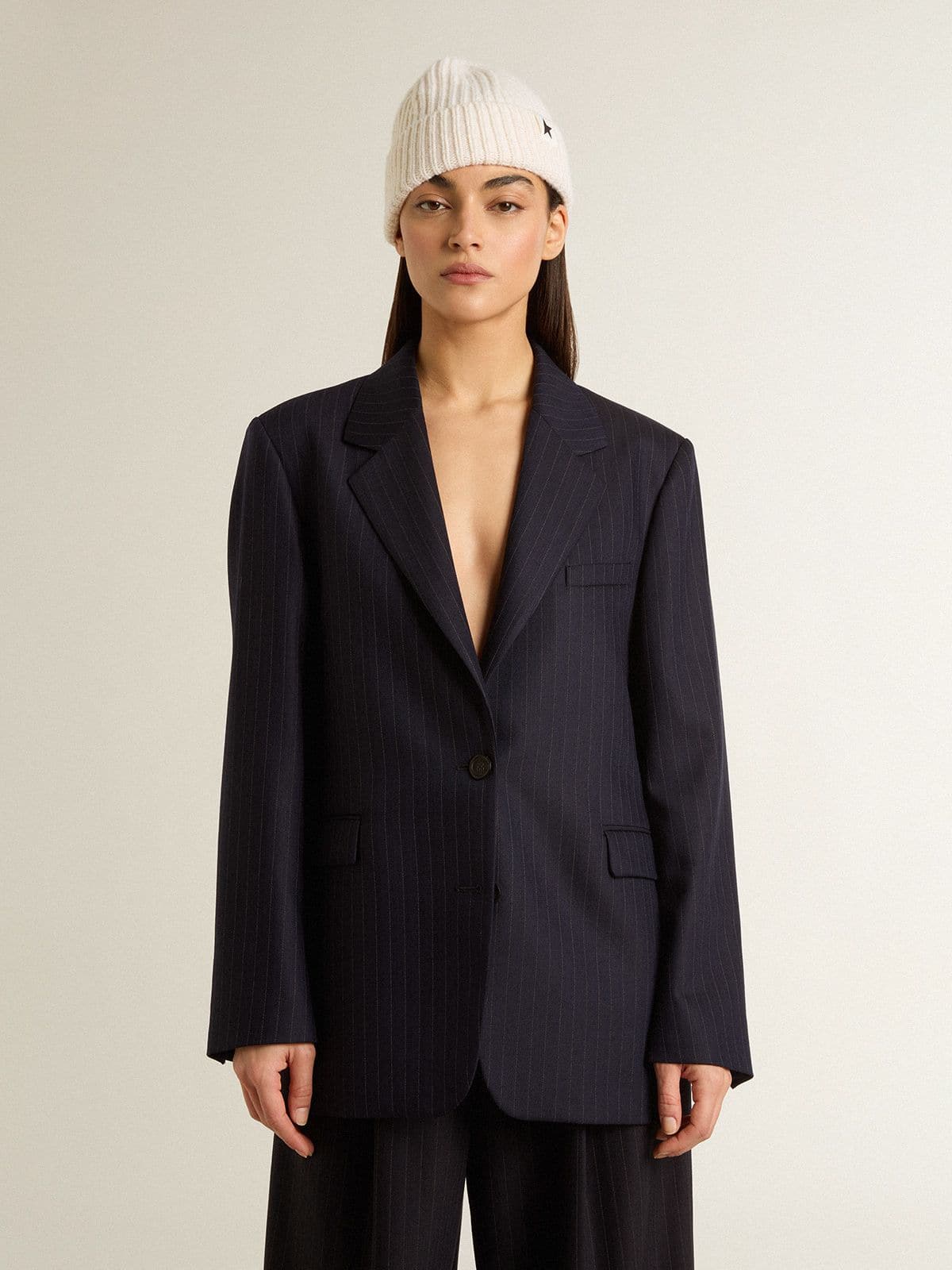 Women's midnight blue wool single-breasted blazer - Golden Goose Women