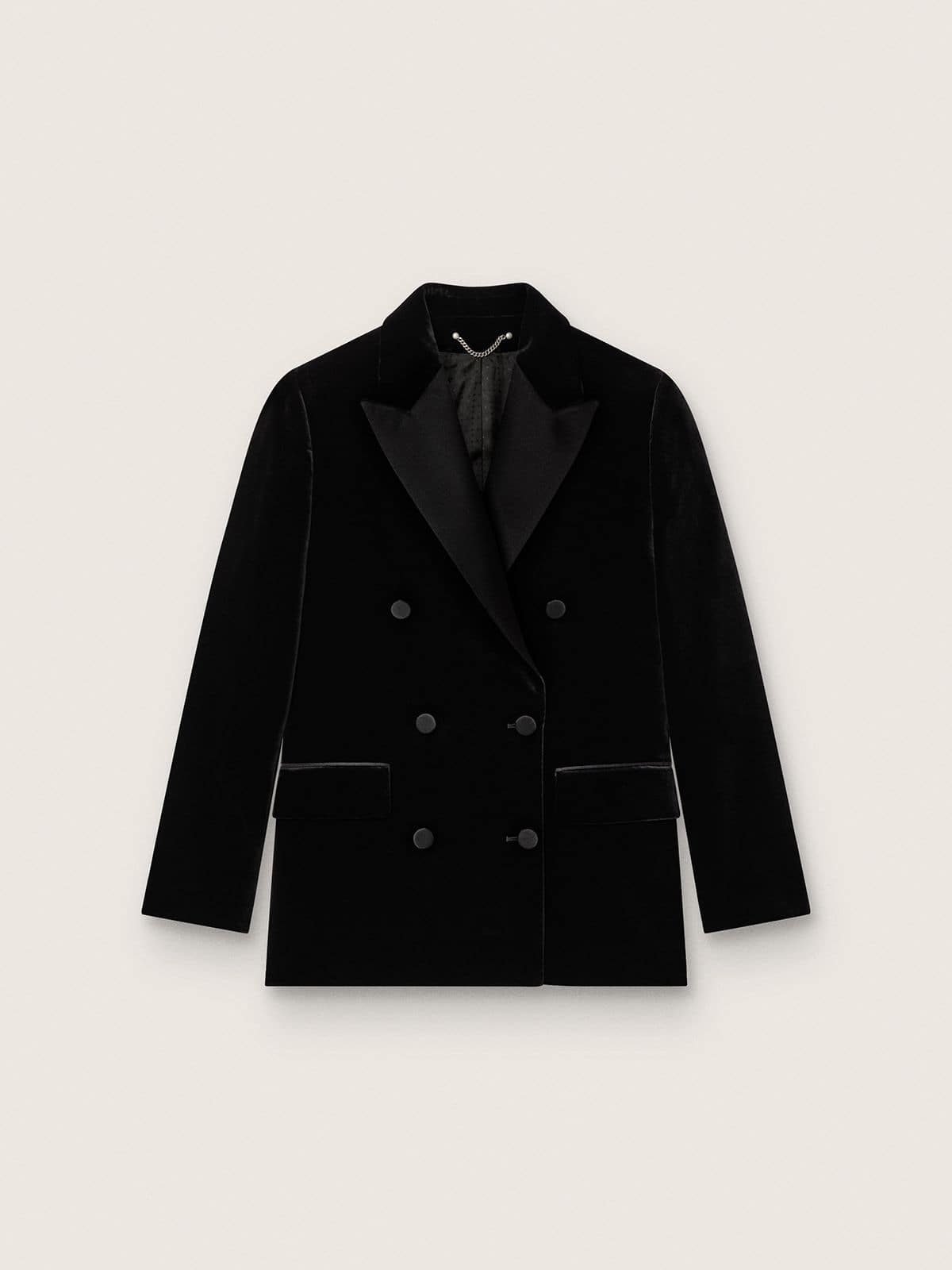 Women's double-breasted jacket in black velvet with black satin lapels - Golden Goose Women