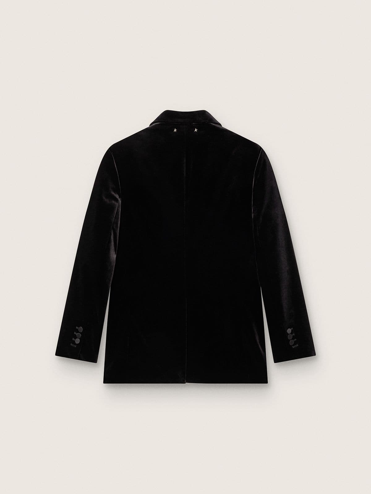 Women's double-breasted jacket in black velvet with black satin lapels - Golden Goose Women