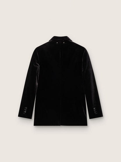 Women's double-breasted jacket in black velvet with black satin lapels - Golden Goose Women