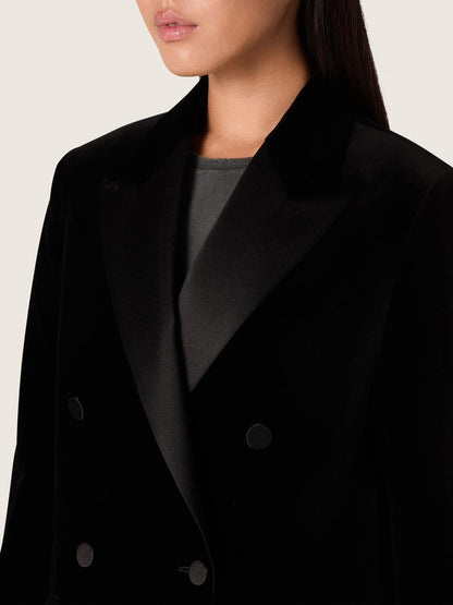 Women's double-breasted jacket in black velvet with black satin lapels - Golden Goose Women