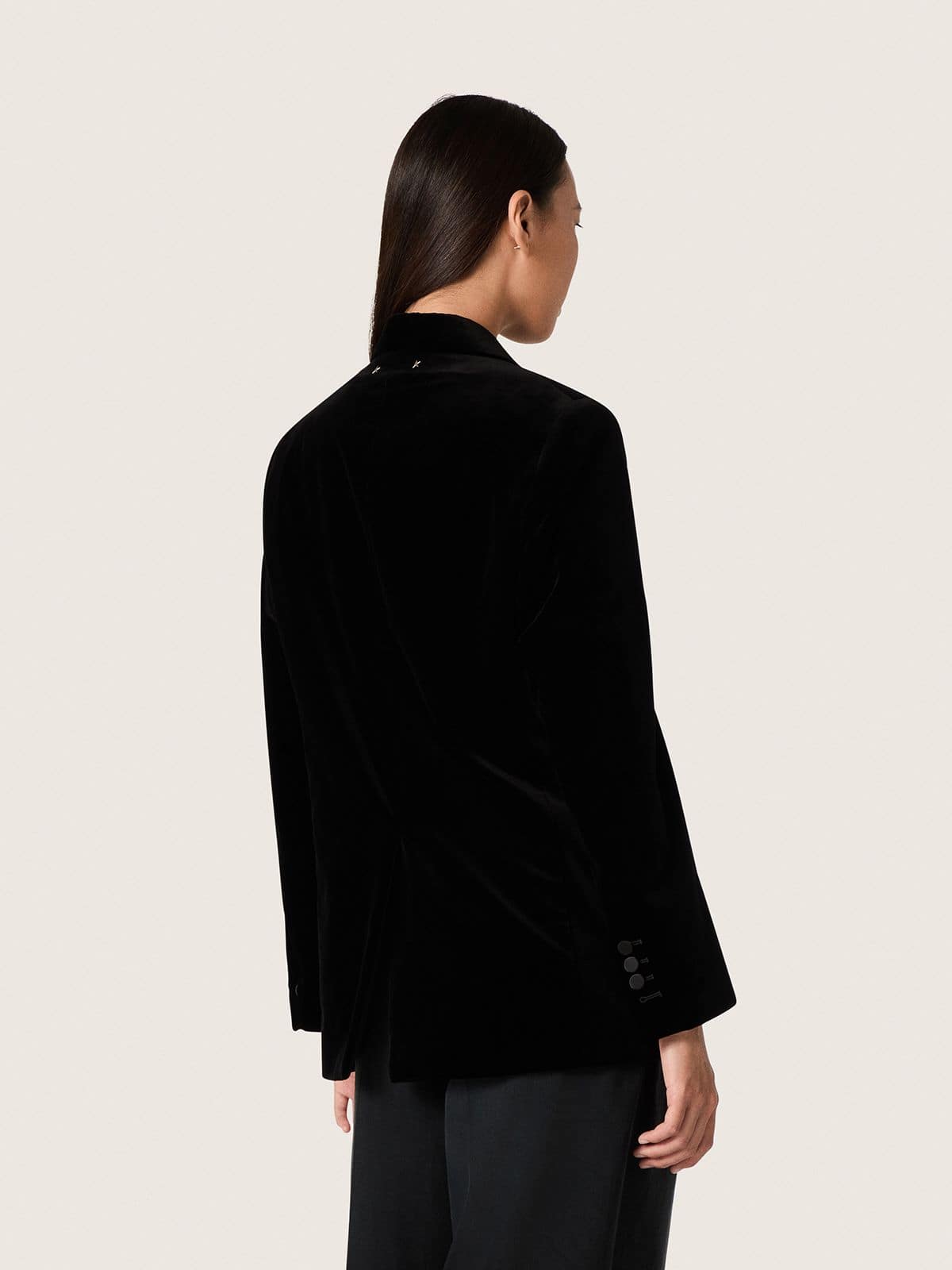 Women's double-breasted jacket in black velvet with black satin lapels - Golden Goose Women