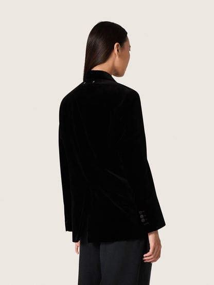 Women's double-breasted jacket in black velvet with black satin lapels - Golden Goose Women