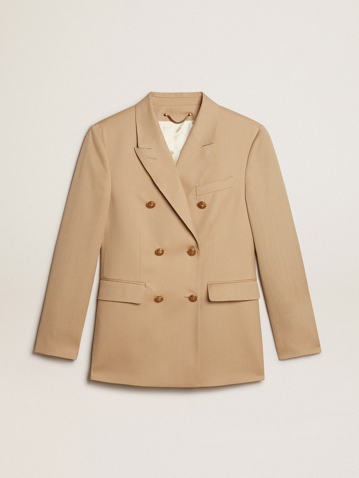 Women’s double-breasted blazer in sand with gold heraldic buttons - Golden Goose Women