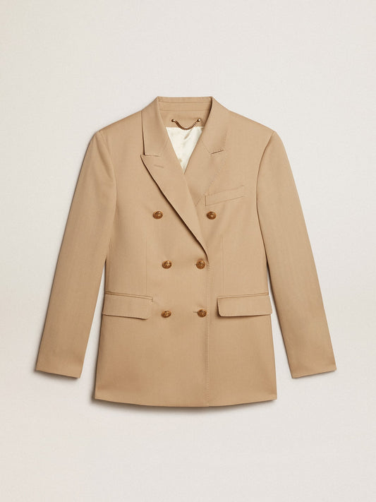 Women’s double-breasted blazer in sand with gold heraldic buttons - Golden Goose Women