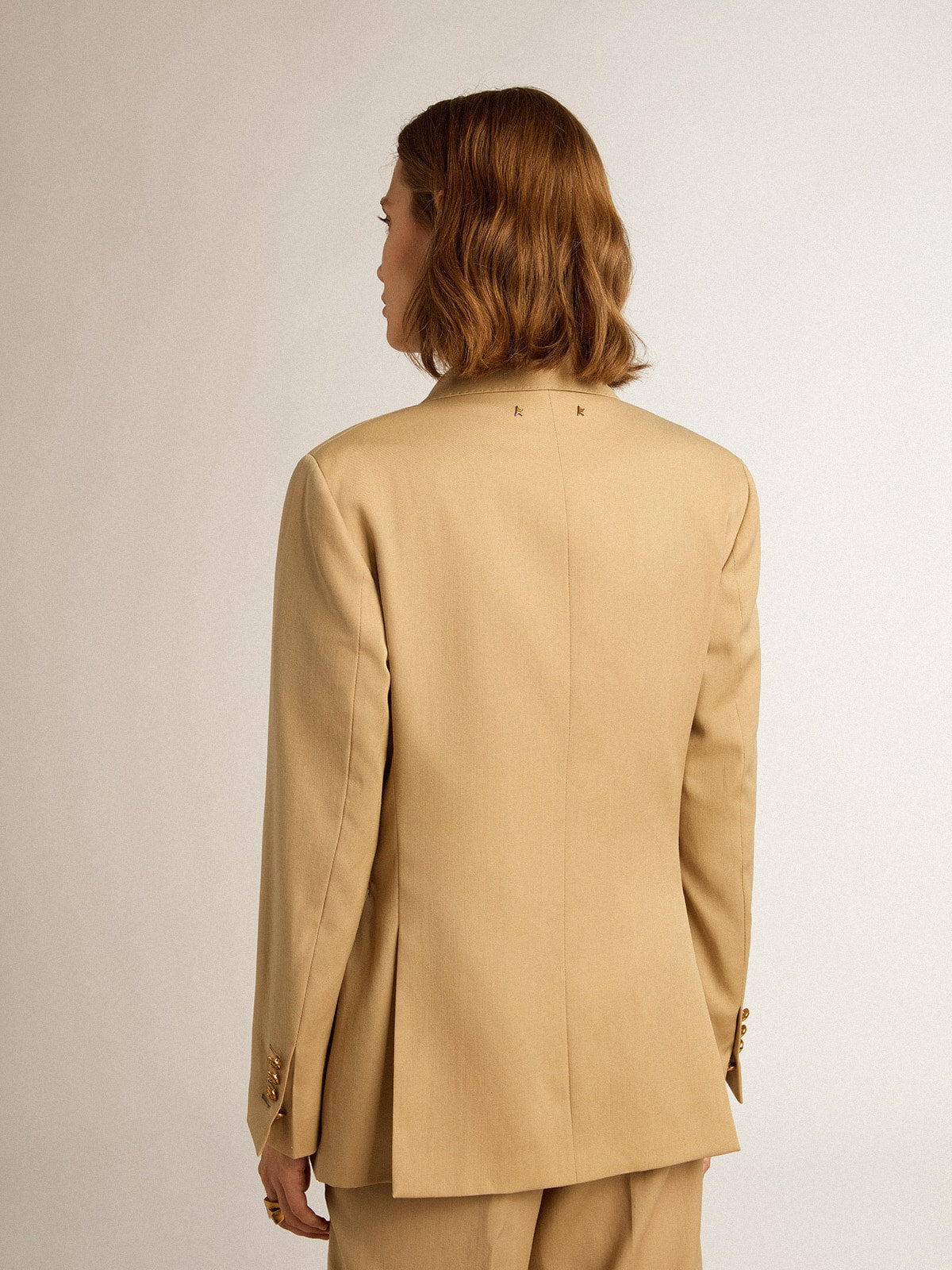 Women’s double-breasted blazer in sand with gold heraldic buttons - Golden Goose Women