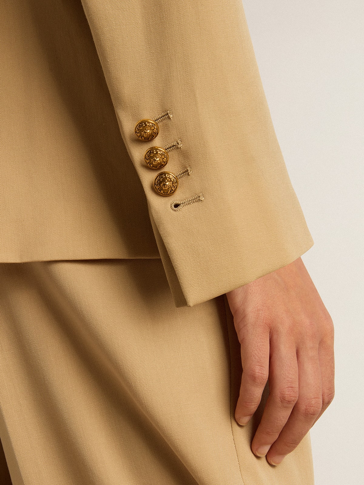 Women’s double-breasted blazer in sand with gold heraldic buttons - Golden Goose Women