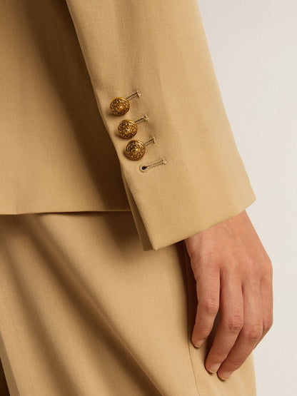 Women’s double-breasted blazer in sand with gold heraldic buttons - Golden Goose Women