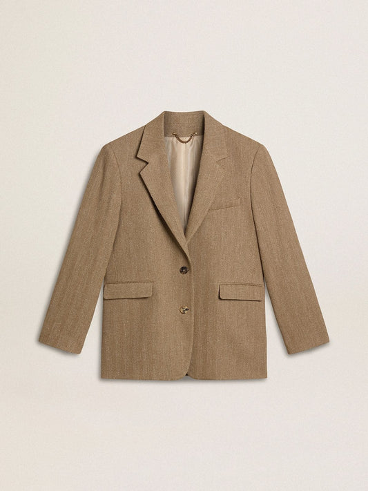 Women's single-breasted blazer in sand-colored herringbone - Golden Goose Women