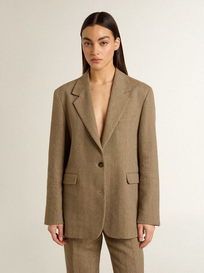 Women's single-breasted blazer in sand-colored herringbone - Golden Goose Women