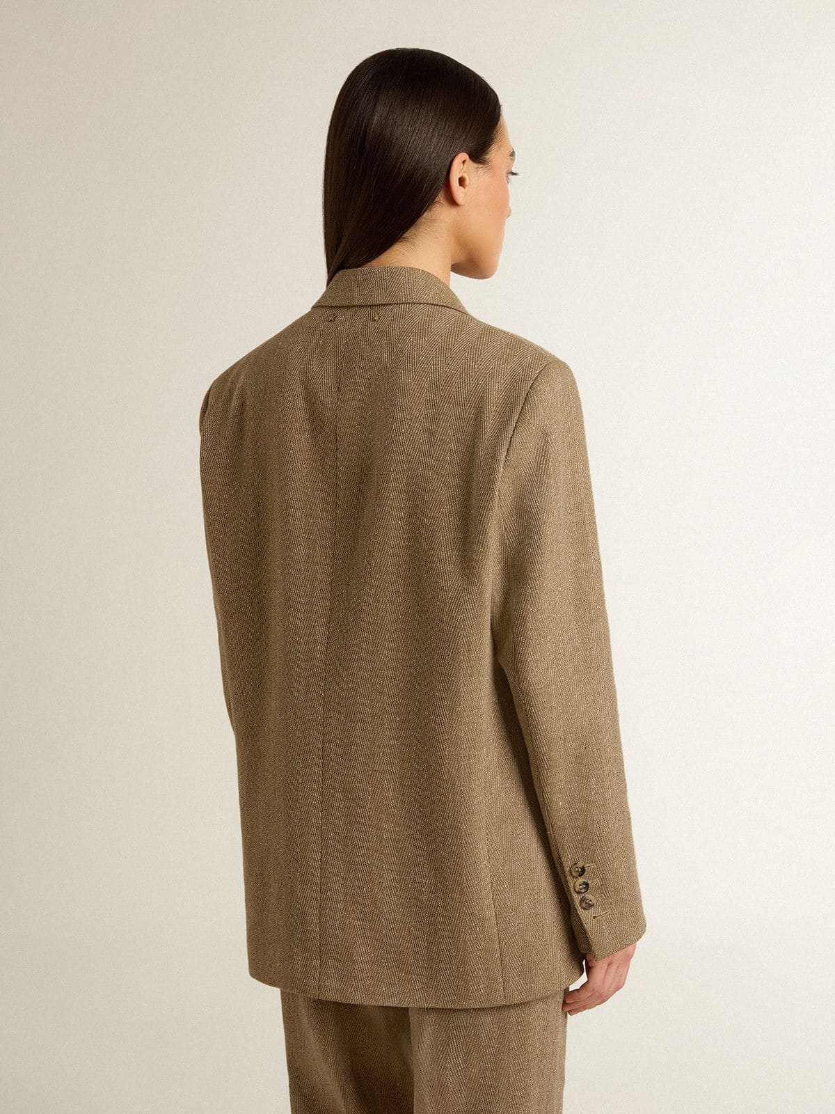 Women's single-breasted blazer in sand-colored herringbone - Golden Goose Women