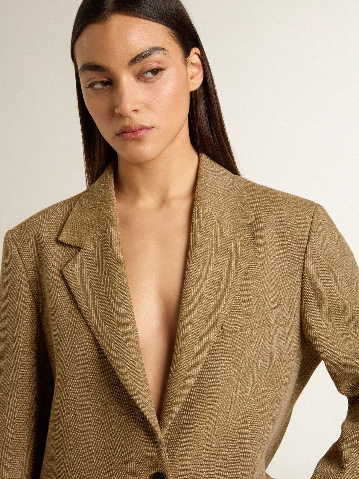 Women's single-breasted blazer in sand-colored herringbone - Golden Goose Women