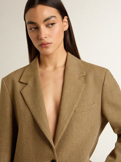 Women's single-breasted blazer in sand-colored herringbone - Golden Goose Women