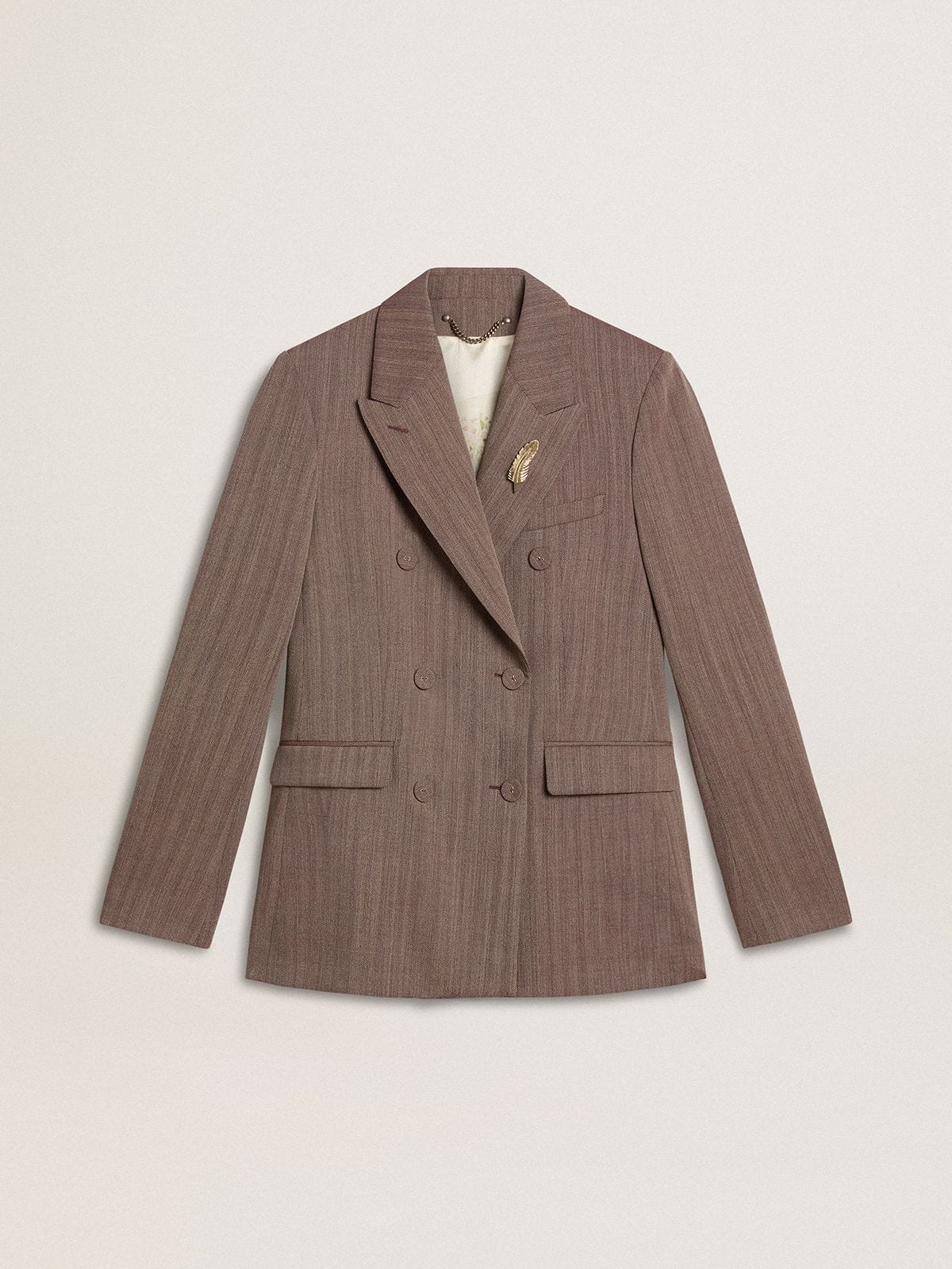 Women's double-breasted blazer in beige chevron wool blend - Golden Goose Women