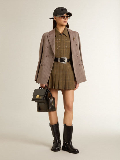 Women's double-breasted blazer in beige chevron wool blend - Golden Goose Women