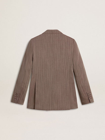 Women's double-breasted blazer in beige chevron wool blend - Golden Goose Women