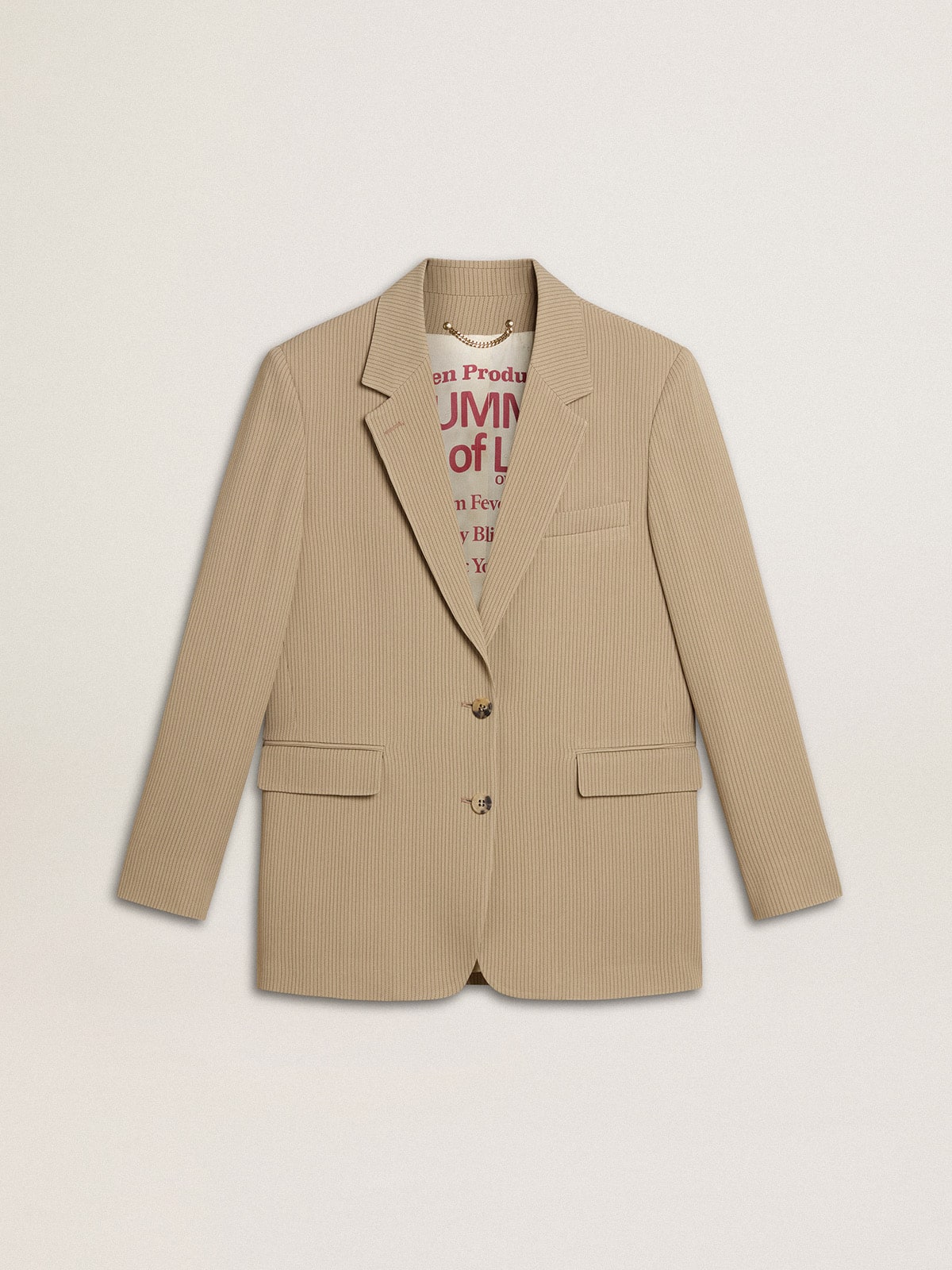 Women's beige pinstripe single-breasted jacket with an oversized fit - Golden Goose Women