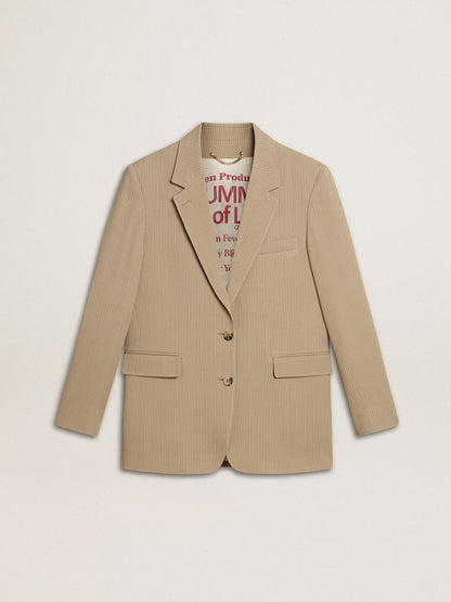 Women's beige pinstripe single-breasted jacket with an oversized fit - Golden Goose Women