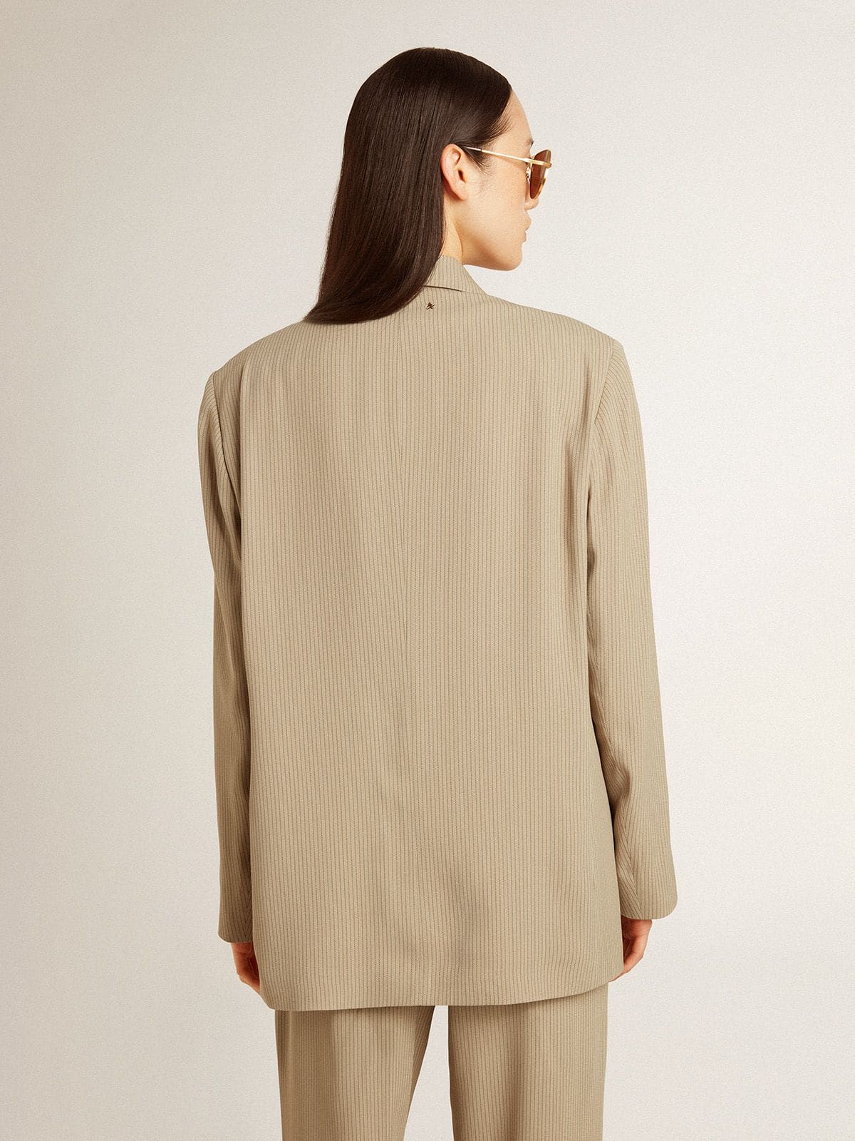 Women's beige pinstripe single-breasted jacket with an oversized fit - Golden Goose Women
