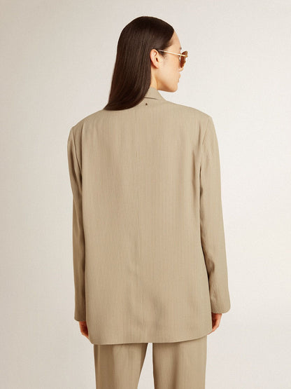 Women's beige pinstripe single-breasted jacket with an oversized fit - Golden Goose Women