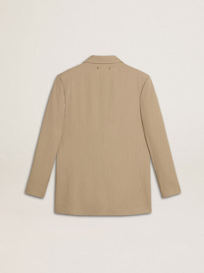 Women's beige pinstripe single-breasted jacket with an oversized fit - Golden Goose Women