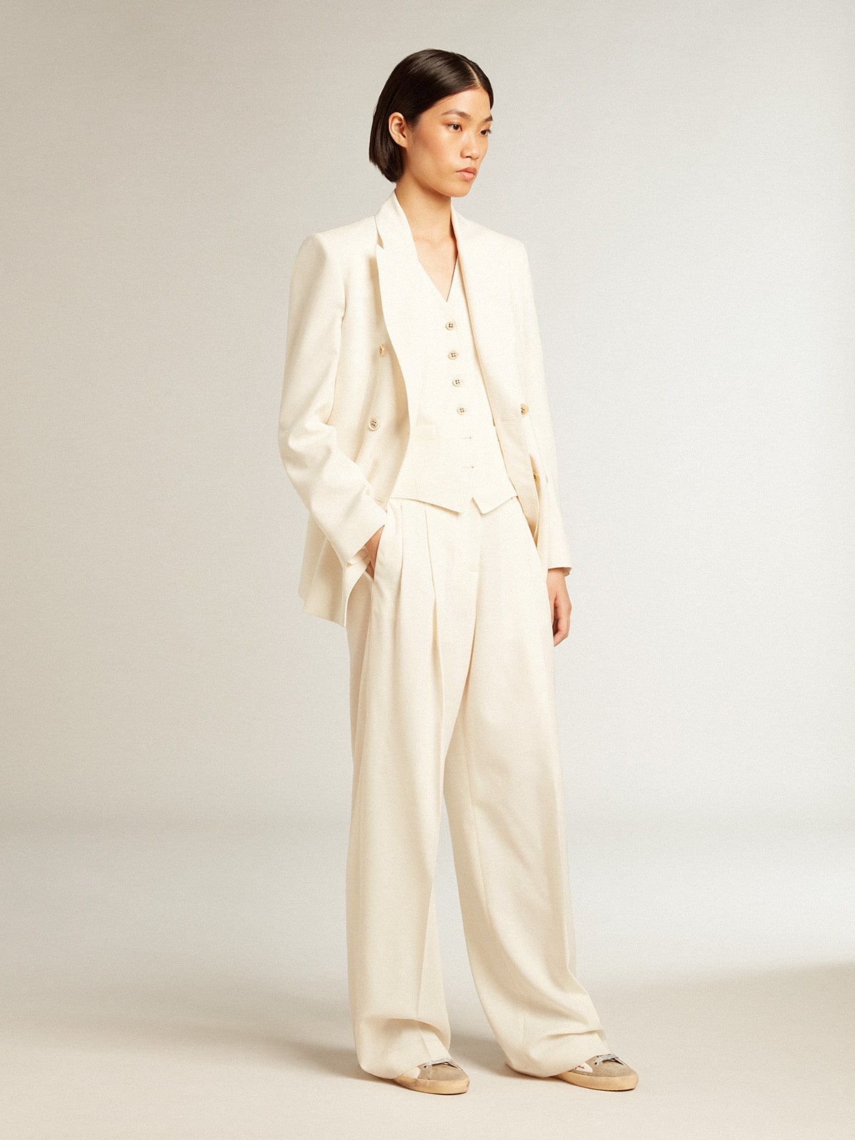 Women’s aged white double-breasted blazer - Golden Goose Women