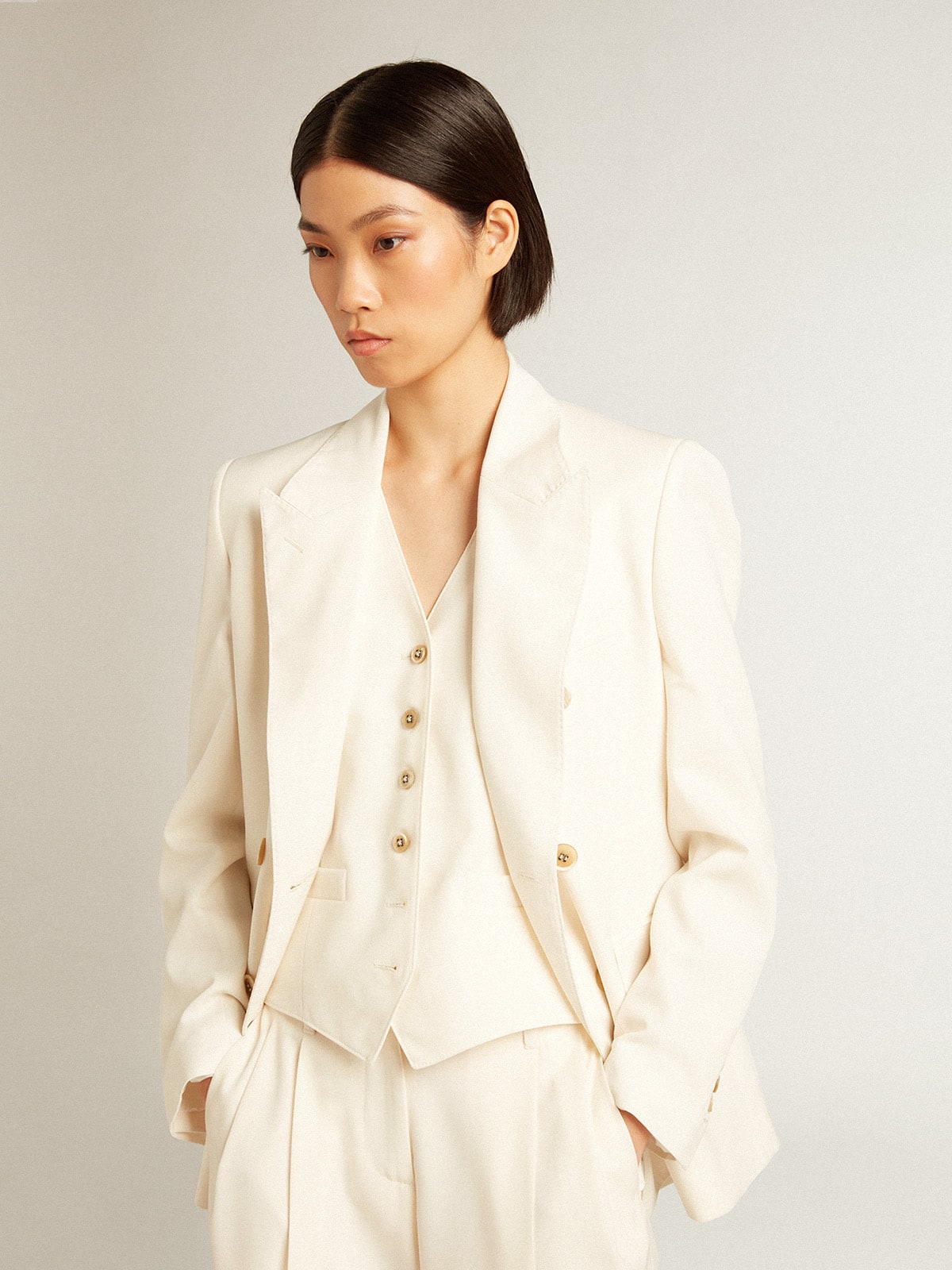 Women’s aged white double-breasted blazer - Golden Goose Women